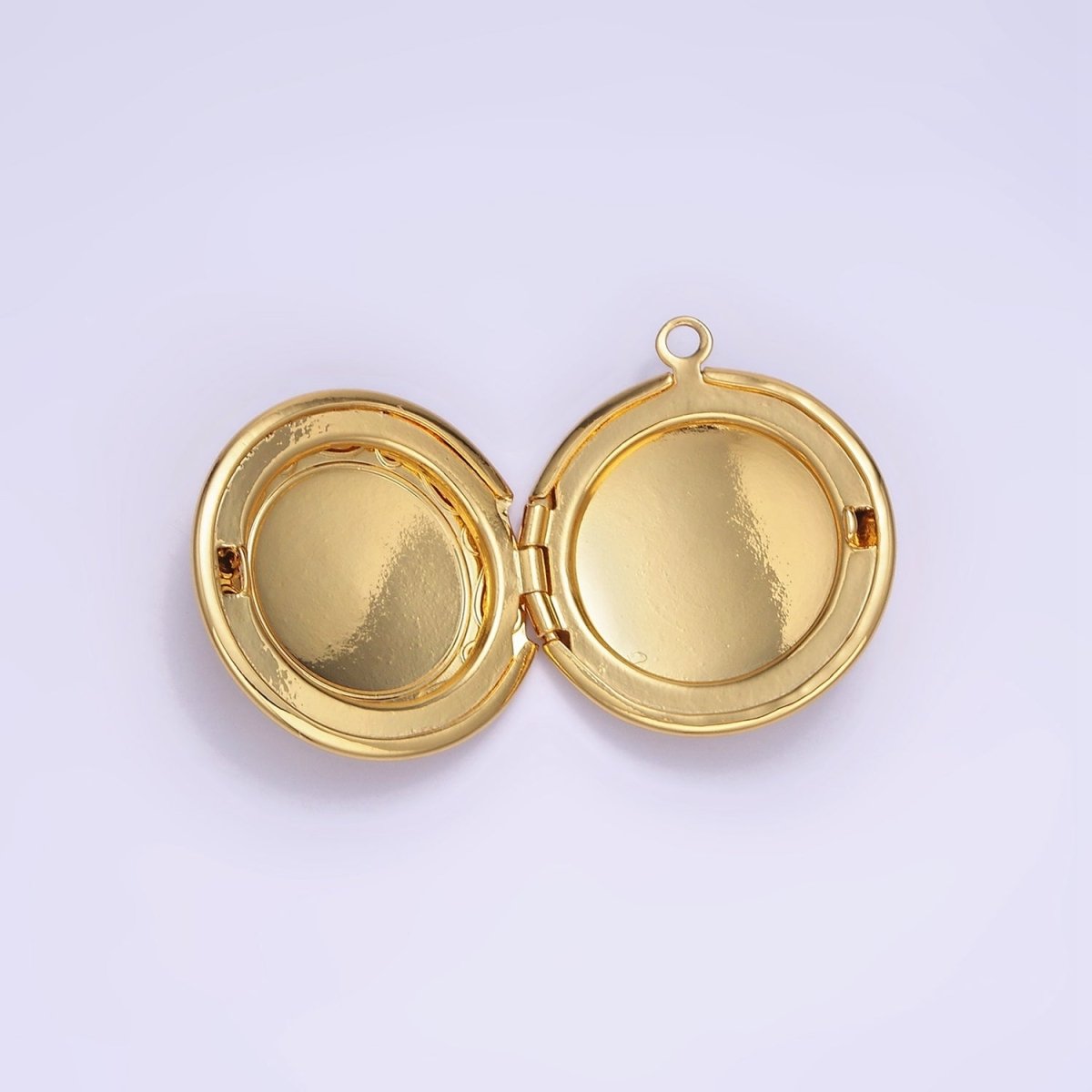 16K Gold Filled 23mm Curved Engraved Round Locket Charm | H269