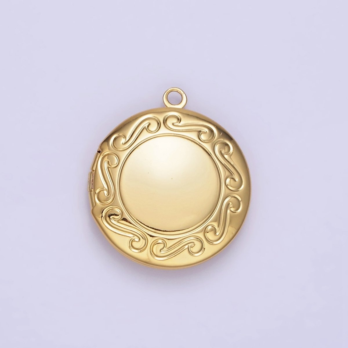 16K Gold Filled 23mm Curved Engraved Round Locket Charm | H269