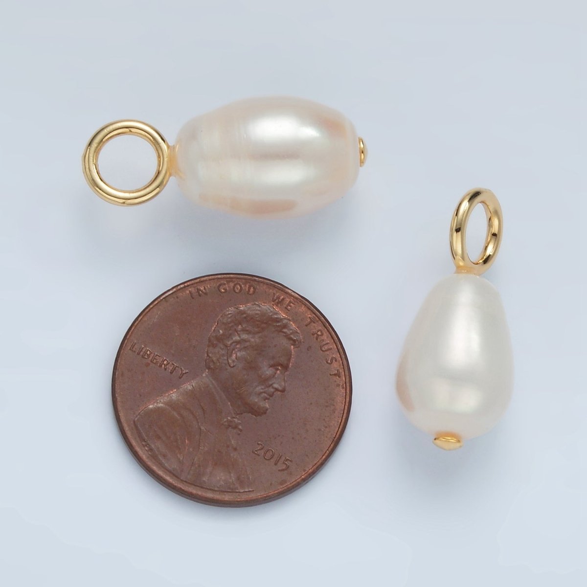 16K Gold Filled 24mm Ringed White Freshwater Pearl Drop Pendant | P1863