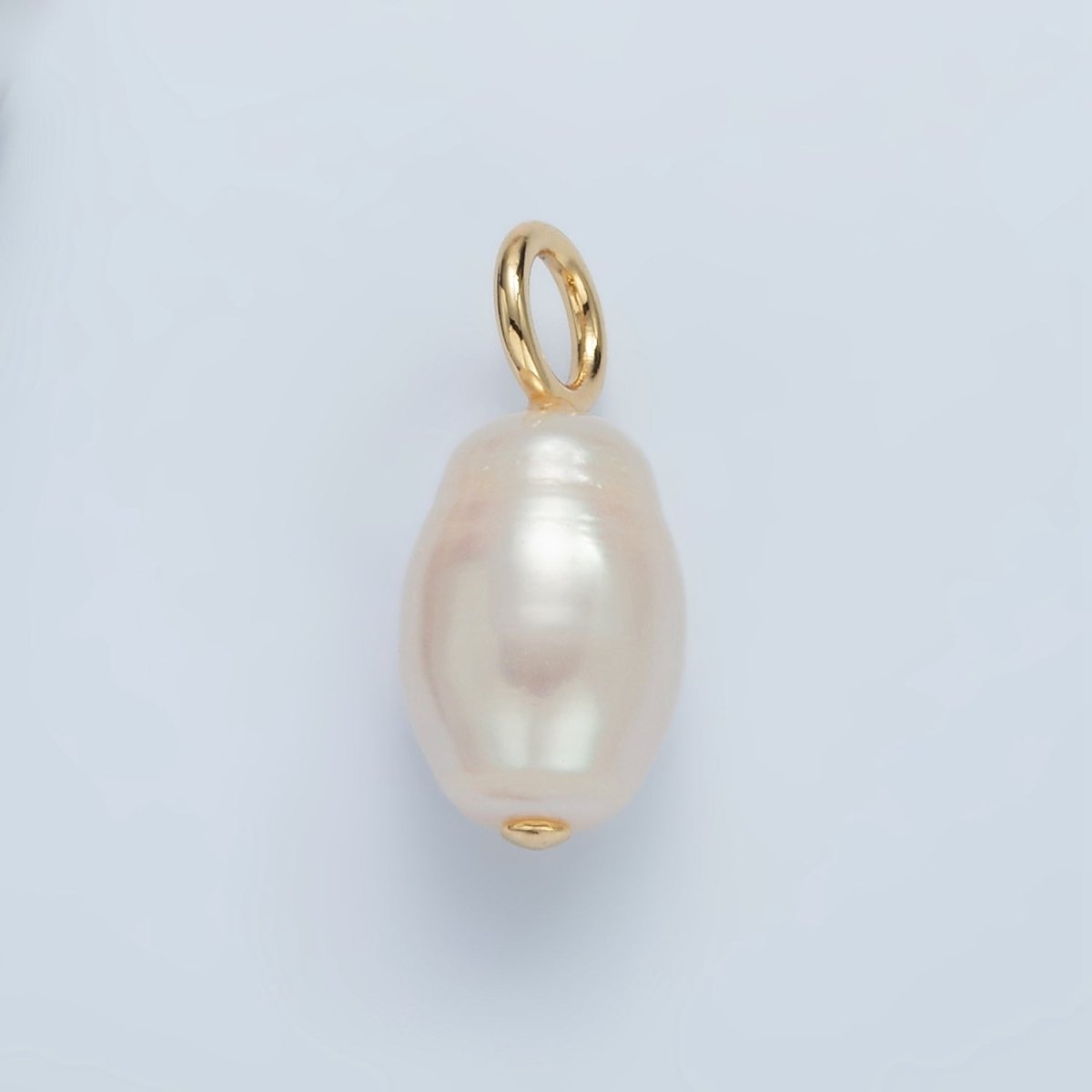 16K Gold Filled 24mm Ringed White Freshwater Pearl Drop Pendant | P1863