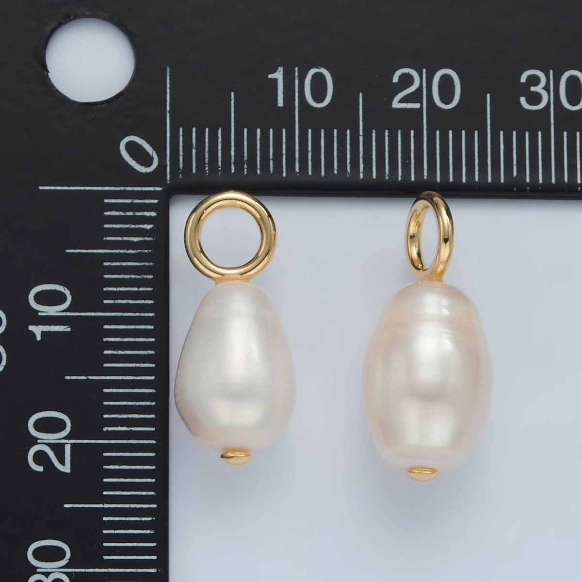16K Gold Filled 24mm Ringed White Freshwater Pearl Drop Pendant | P1863