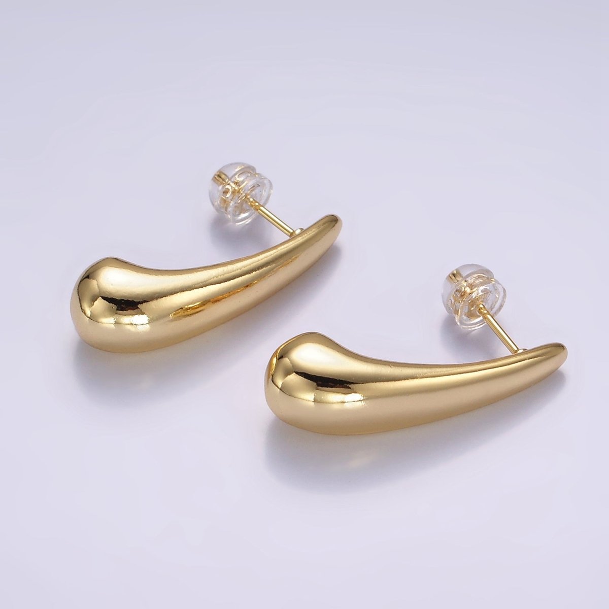 16K Gold Filled 28mm Teardrop Dome Stud Earrings | P518