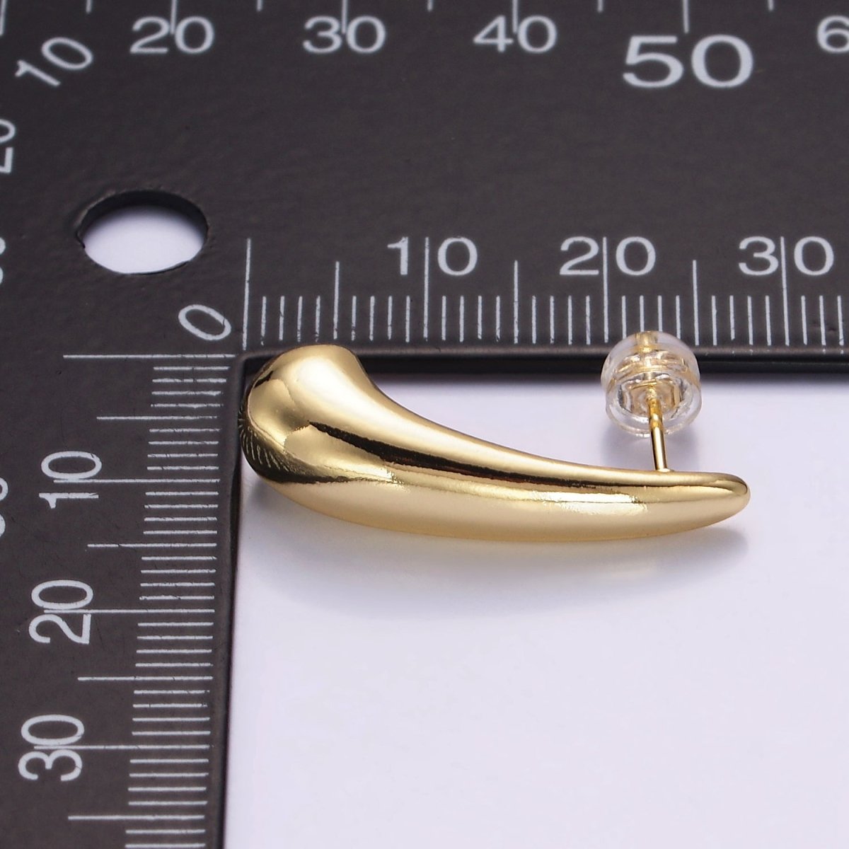 16K Gold Filled 28mm Teardrop Dome Stud Earrings | P518