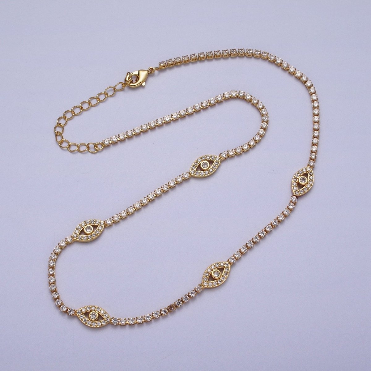 16K Gold Filled 2mm Evil Eye Micro Paved 16 Inch Tennis Chain Necklace | WA-2504