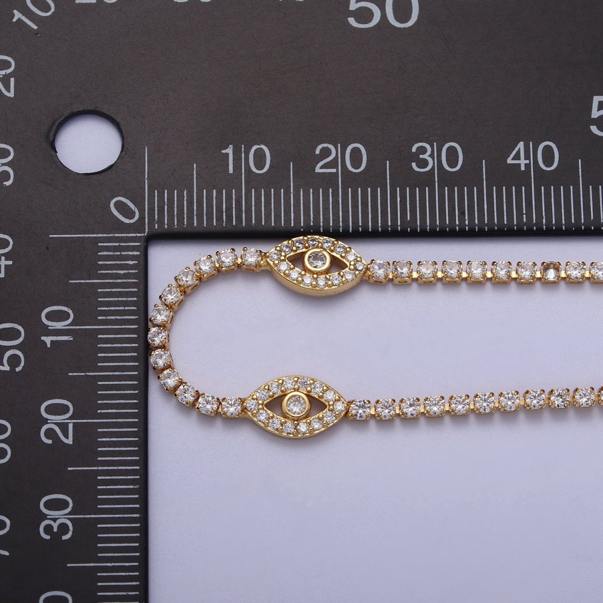 16K Gold Filled 2mm Evil Eye Micro Paved 16 Inch Tennis Chain Necklace | WA-2504