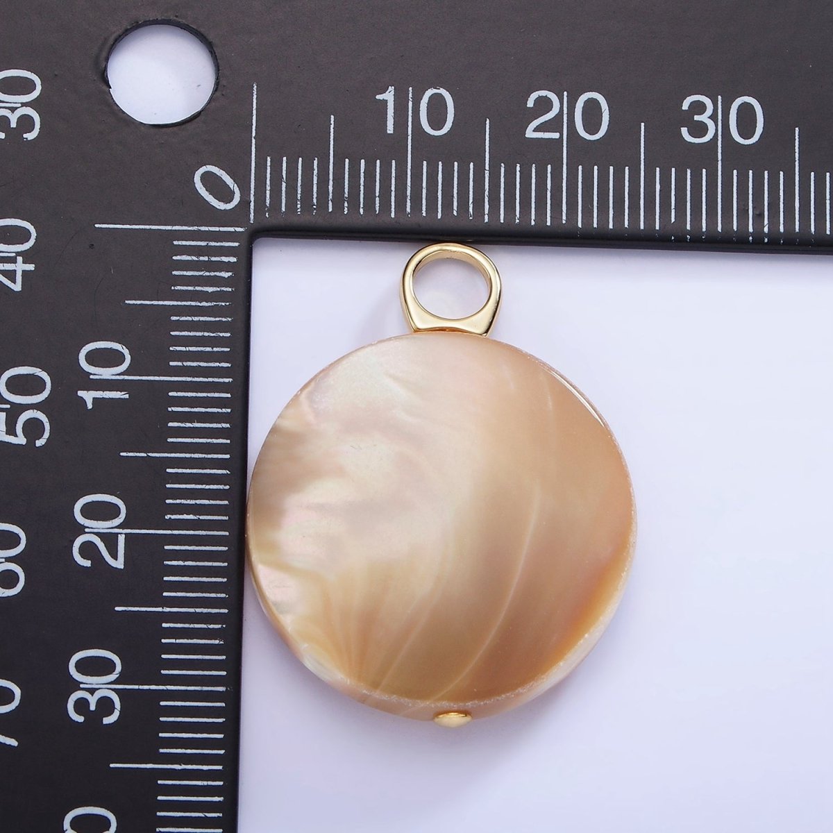 16K Gold Filled 30mm Peach White Shell Pearl Flat Round Pendant | P1748