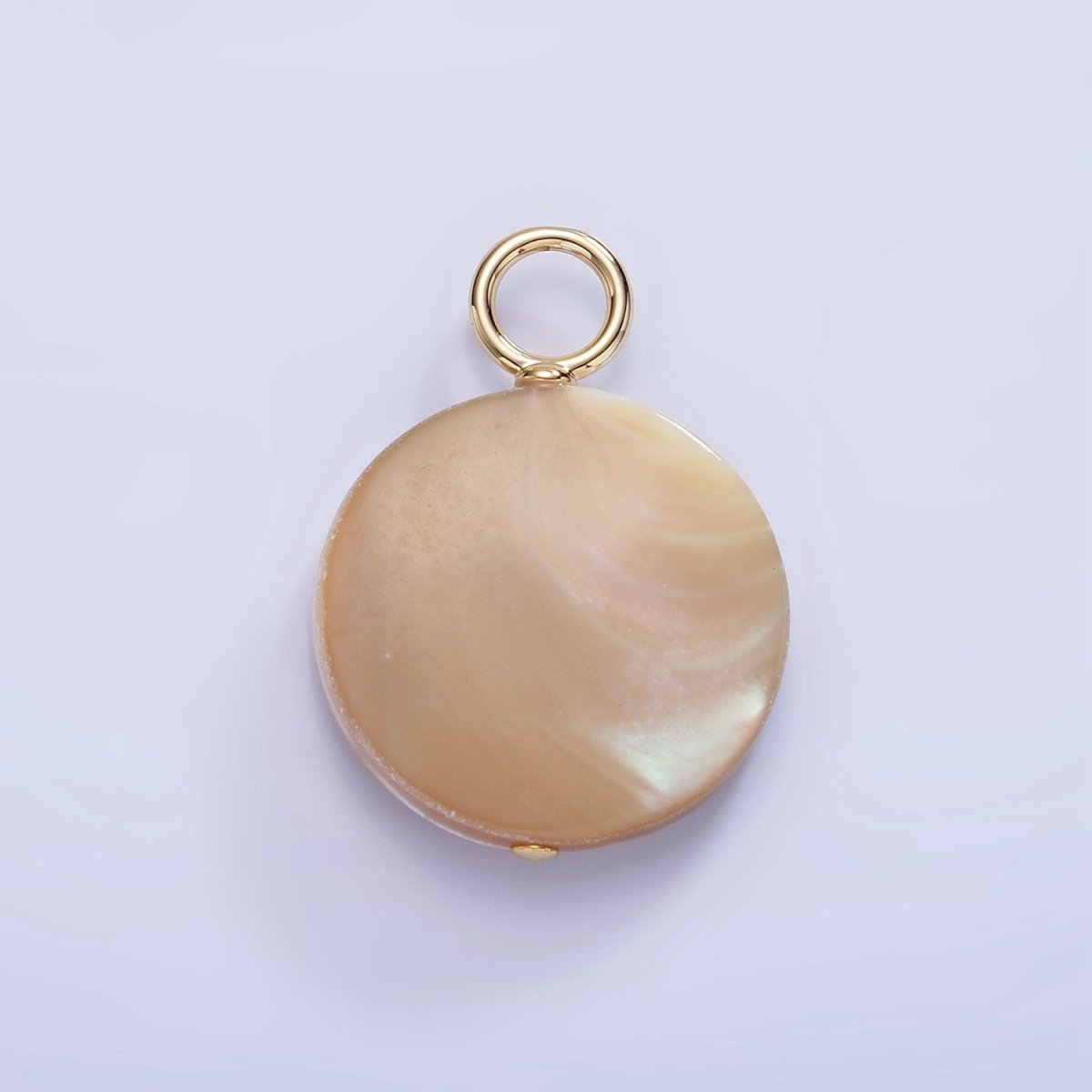 16K Gold Filled 33mm Peach White Shell Pearl Flat Round Pendant | P1749