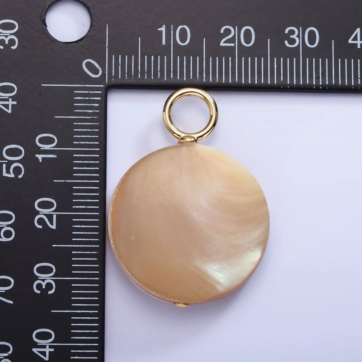 16K Gold Filled 33mm Peach White Shell Pearl Flat Round Pendant | P1749