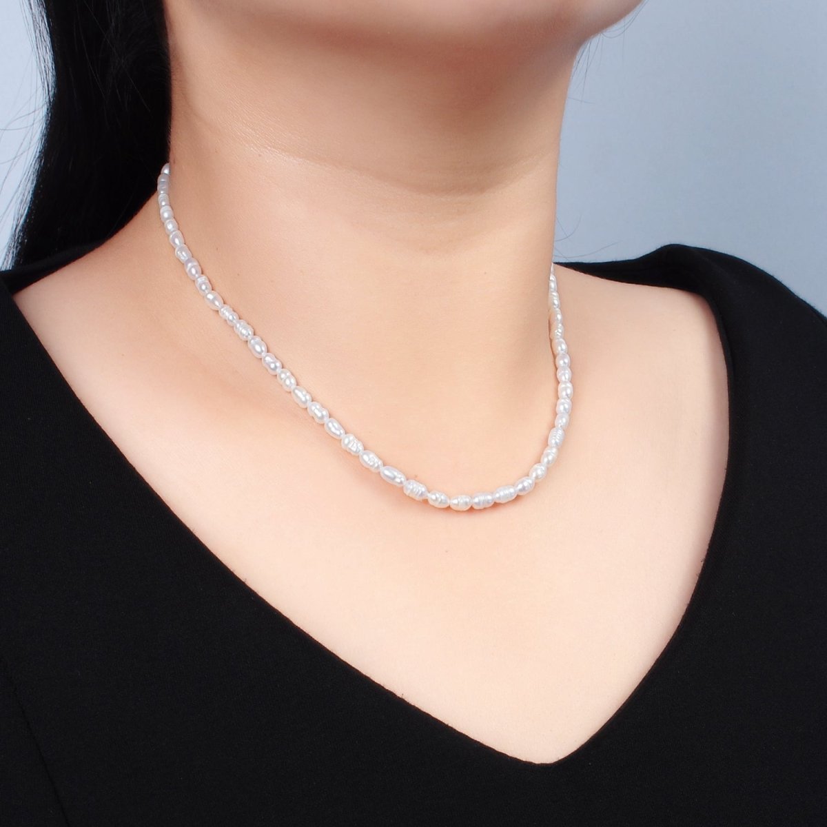16K Gold Filled 4mm Ringed Freshwater Pearl 15 Inch Necklace w. Extender | WA-2628