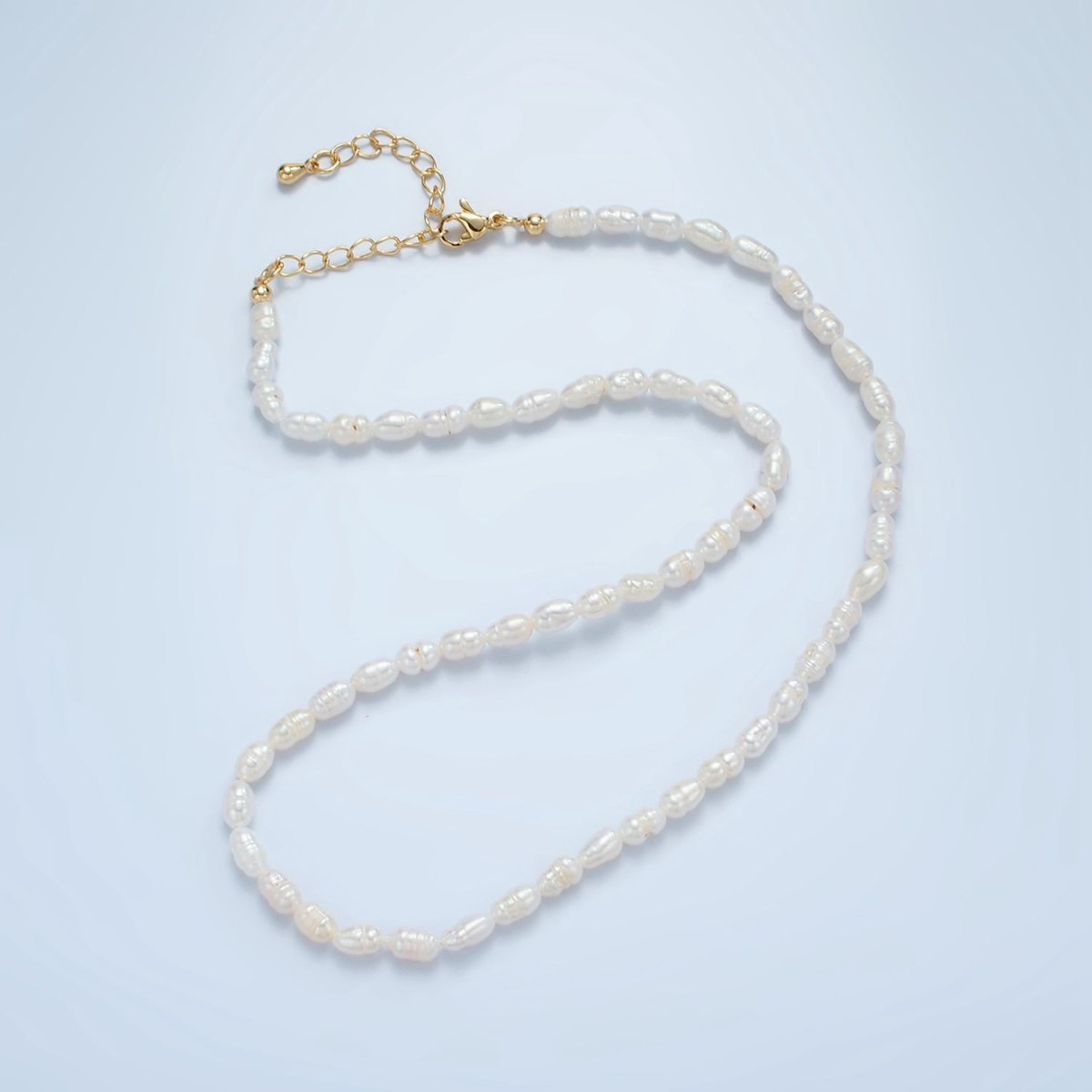 16K Gold Filled 4mm Ringed Freshwater Pearl 15 Inch Necklace w. Extender | WA-2628