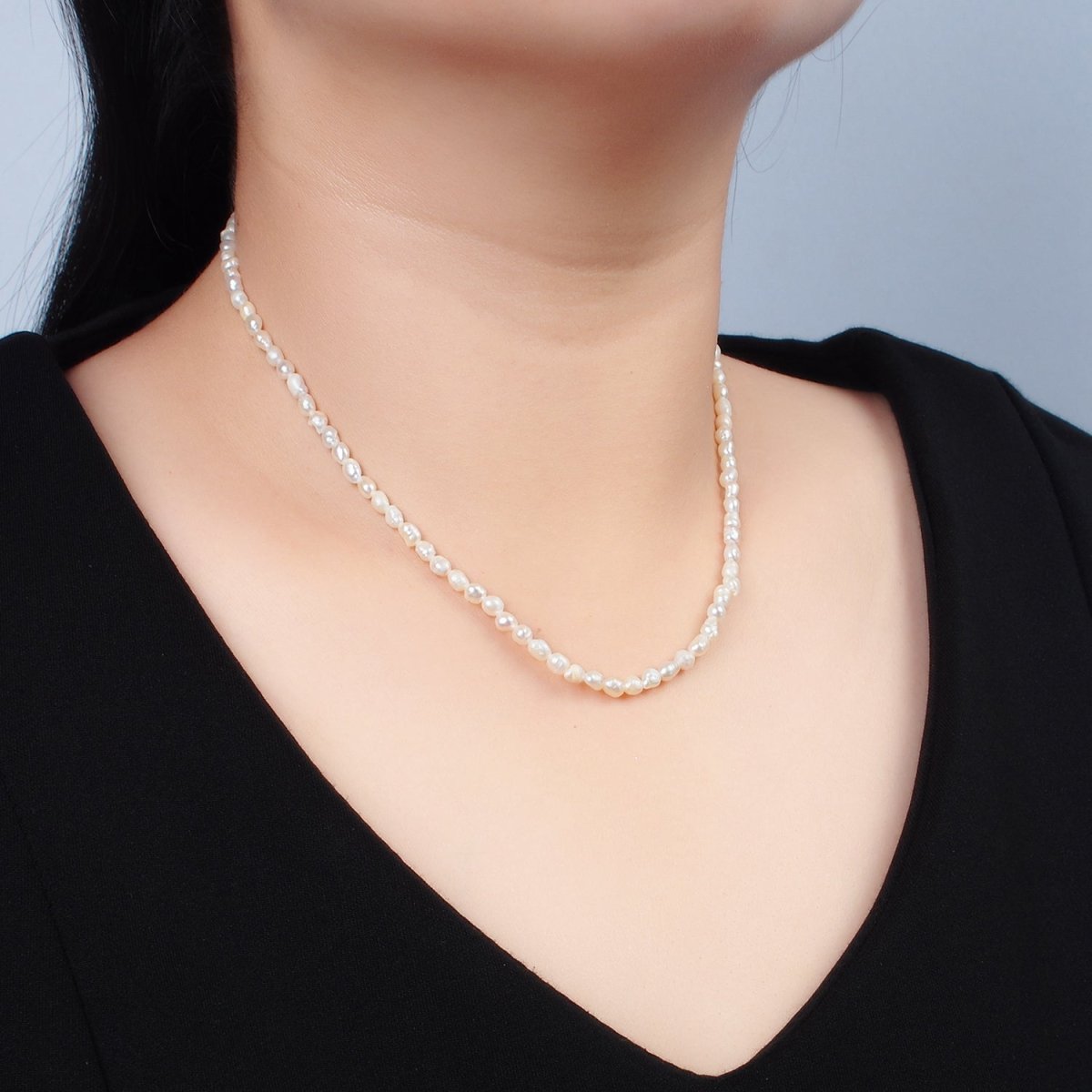 16K Gold Filled 4mm White Baroque Freshwater Pearl 14.5 Inch Necklace w. Extender | WA-2629