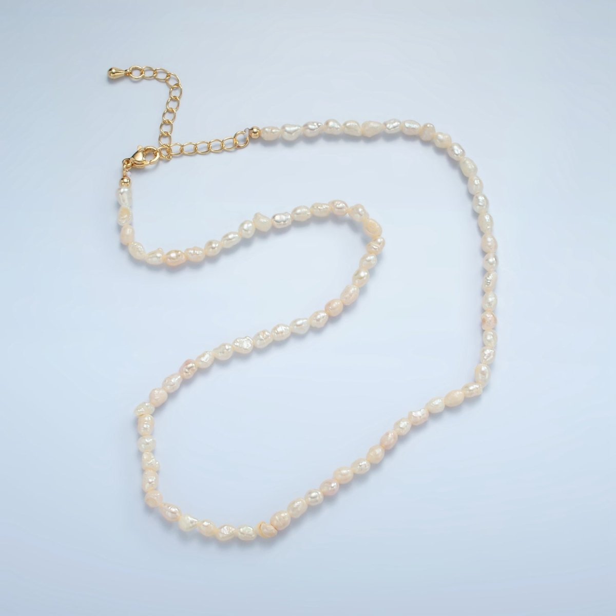 16K Gold Filled 4mm White Baroque Freshwater Pearl 14.5 Inch Necklace w. Extender | WA-2629