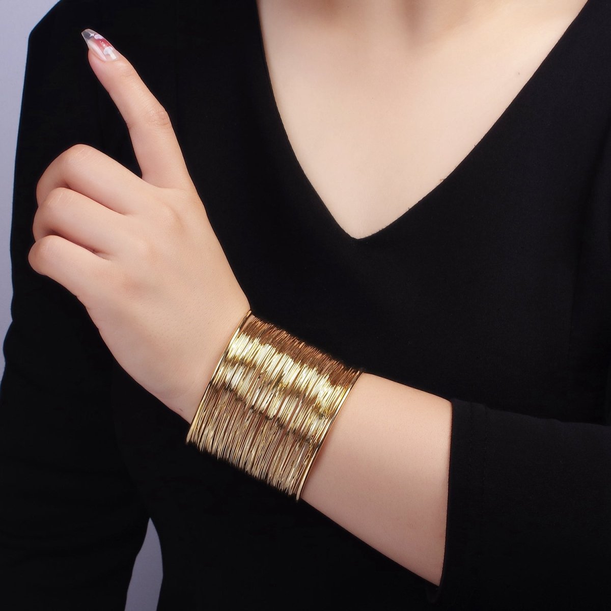 16K Gold Filled 50mm Wide Multiple Wire Cuff Bracelet | WA-2522