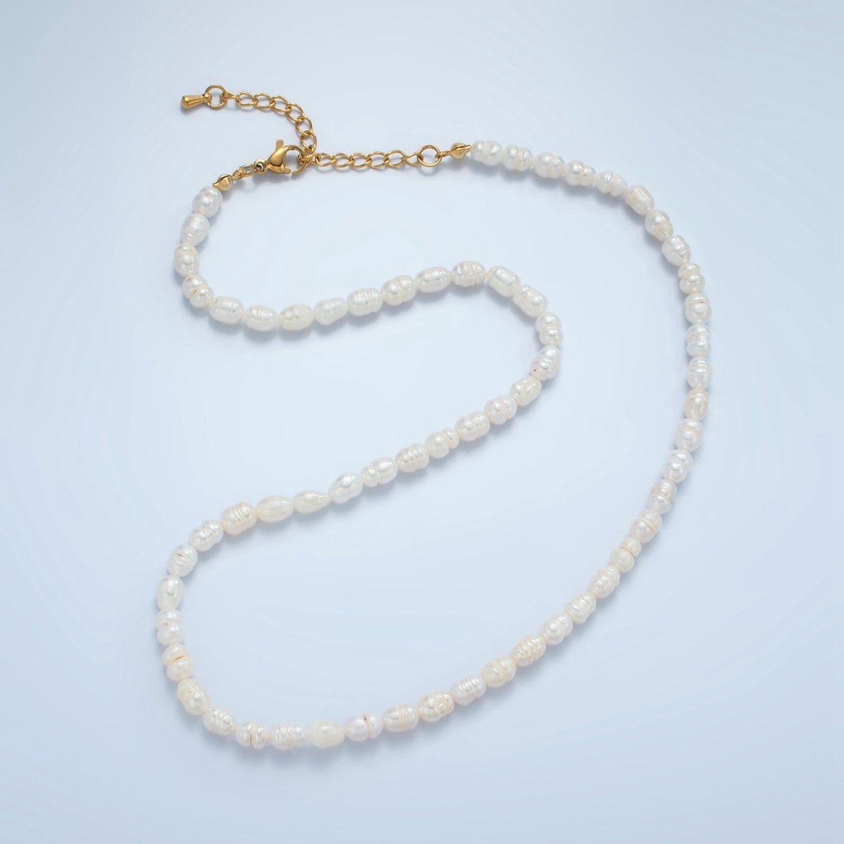 16K Gold Filled 5mm Ringed Freshwater Pearl 16 Inch Necklace w. Extender | WA-2627