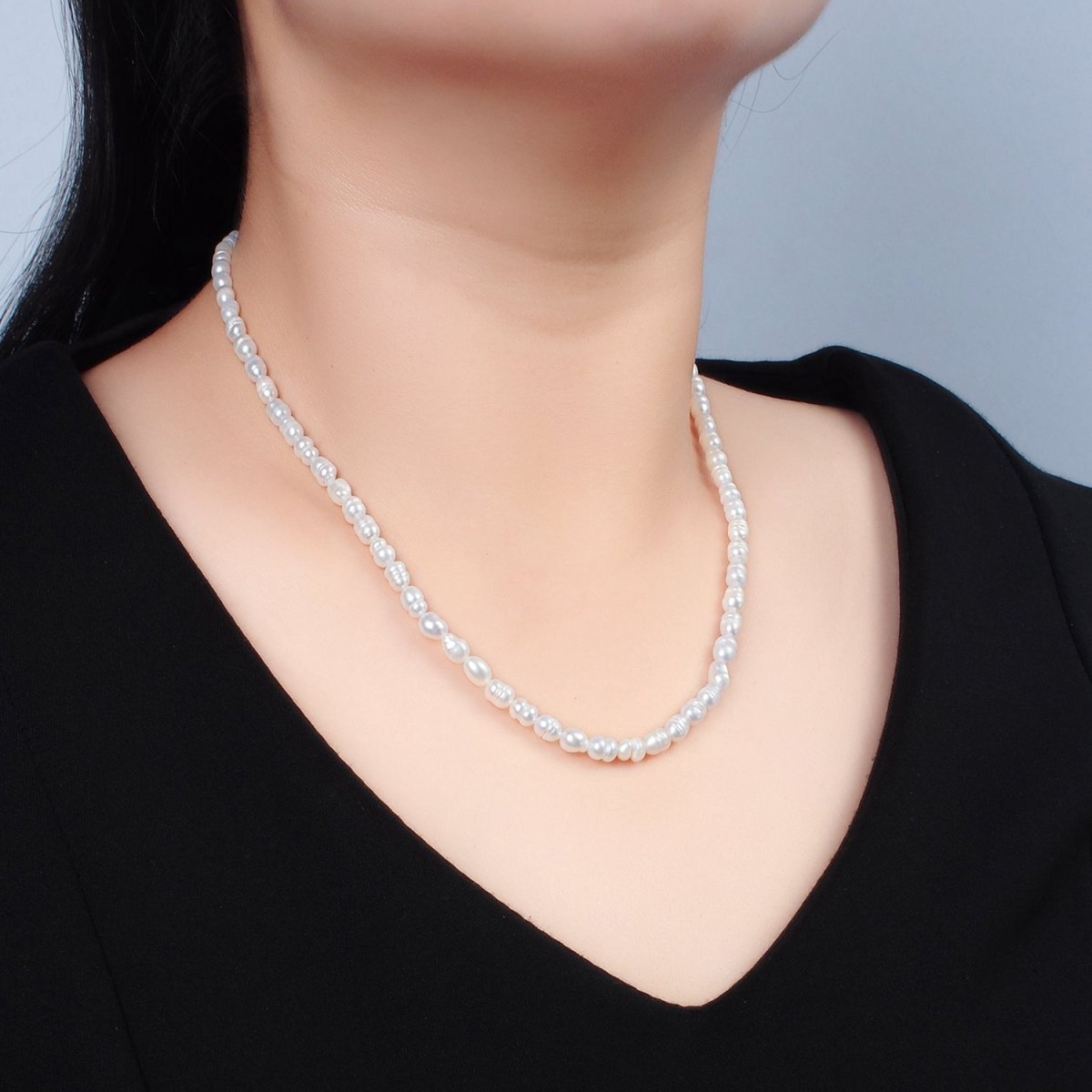 16K Gold Filled 5mm Ringed Freshwater Pearl 16 Inch Necklace w. Extender | WA-2627