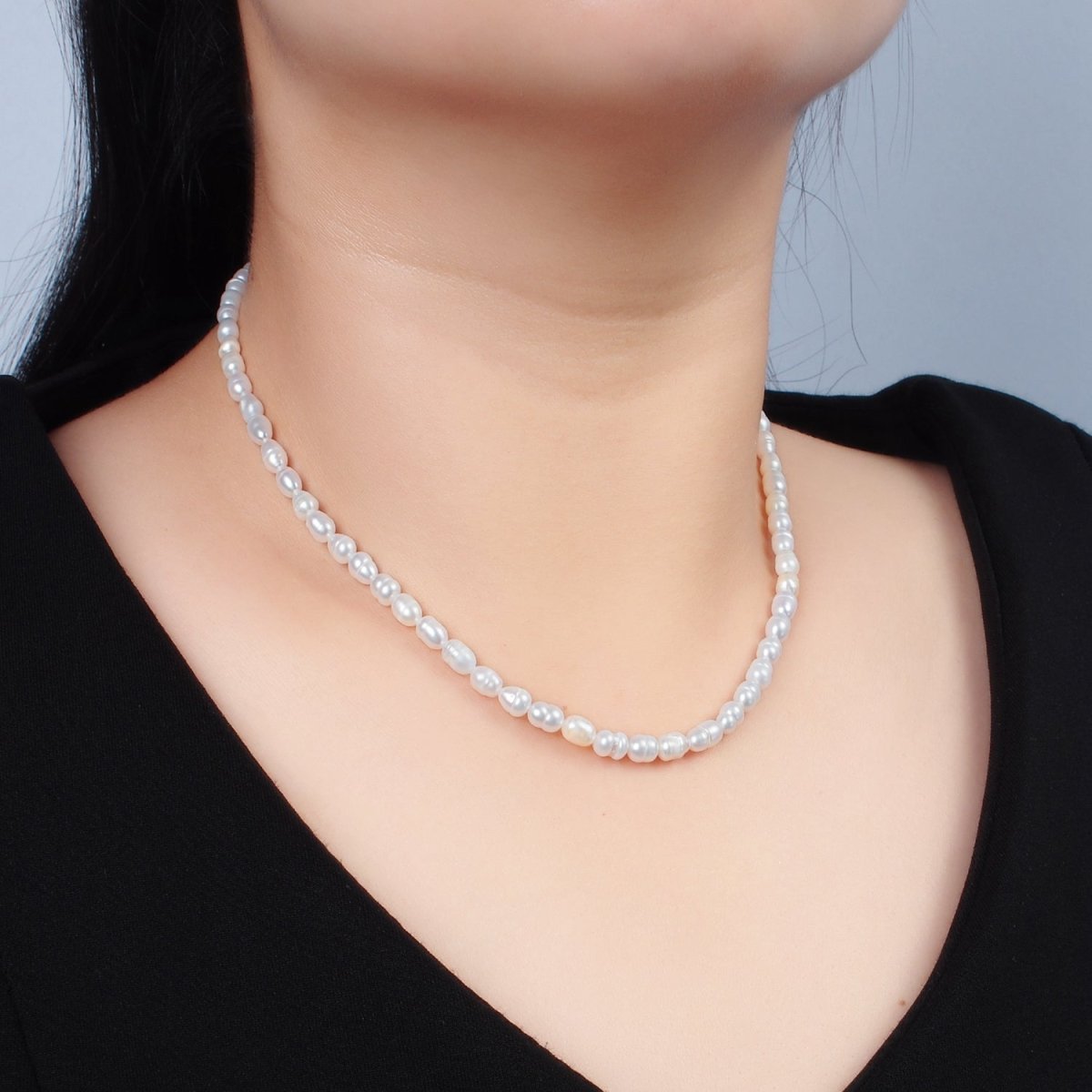 16K Gold Filled 5mm Ringed Peach White Freshwater Pearl 14.5 Inch Necklace w. Extender | WA-2630