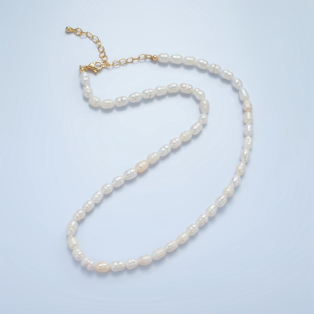 16K Gold Filled 5mm Ringed Peach White Freshwater Pearl 14.5 Inch Necklace w. Extender | WA-2630