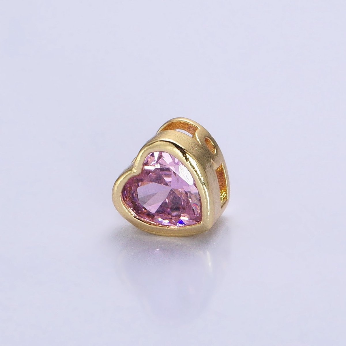 16K Gold Filled 7mm Colorful CZ Heart Bead Charm Spacer | B-797 B-798 B-344 B-800