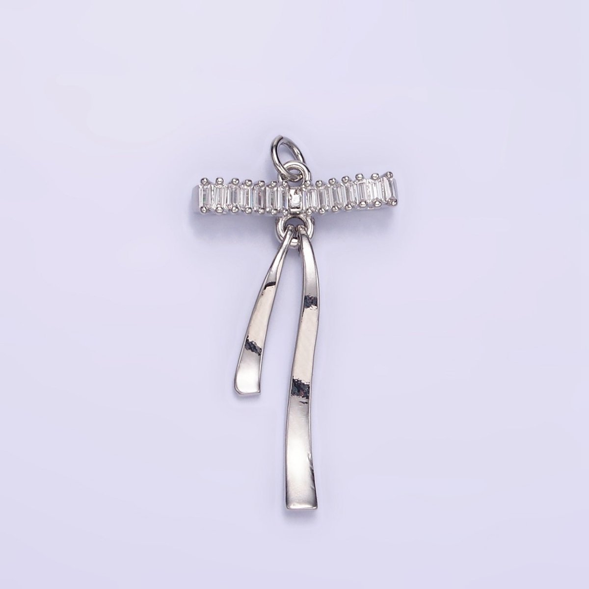 16K Gold Filled Baguette Lined Ribbon Bow Charm in Gold & Silver | M113