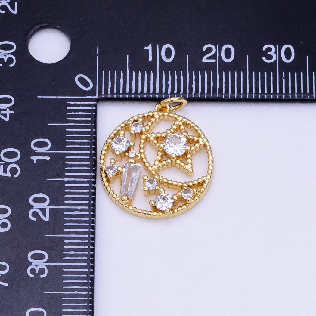 16K Gold Filled Beaded Celestial Star CZ Open Round Charm | D148