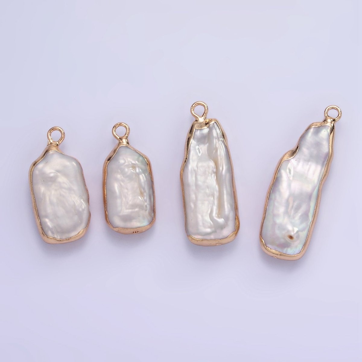 16K Gold Filled Biwa Freshwater Pearl Foil Bezel Charm | P1859