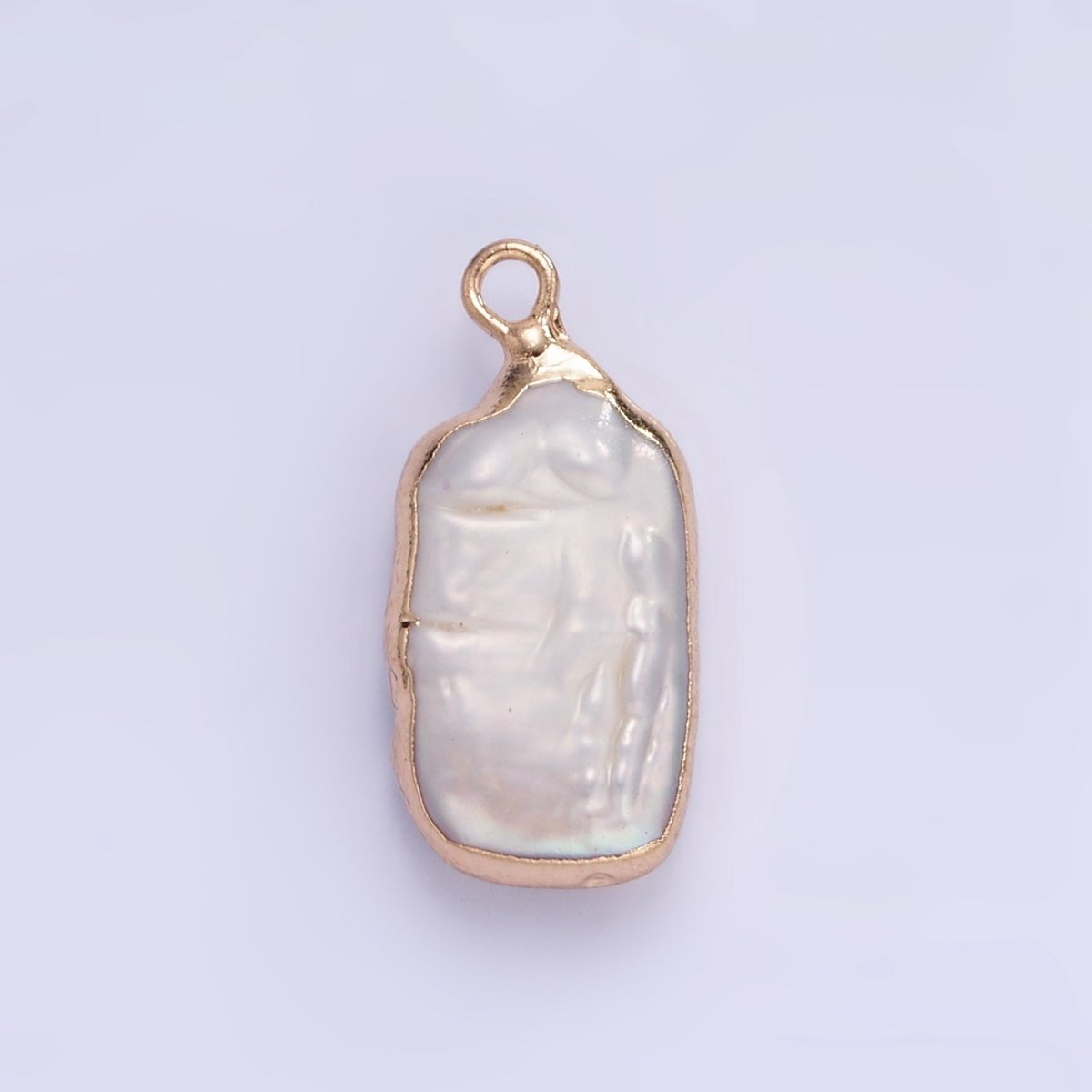 16K Gold Filled Biwa Freshwater Pearl Foil Bezel Charm | P1859
