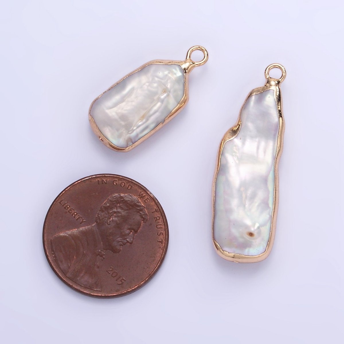 16K Gold Filled Biwa Freshwater Pearl Foil Bezel Charm | P1859