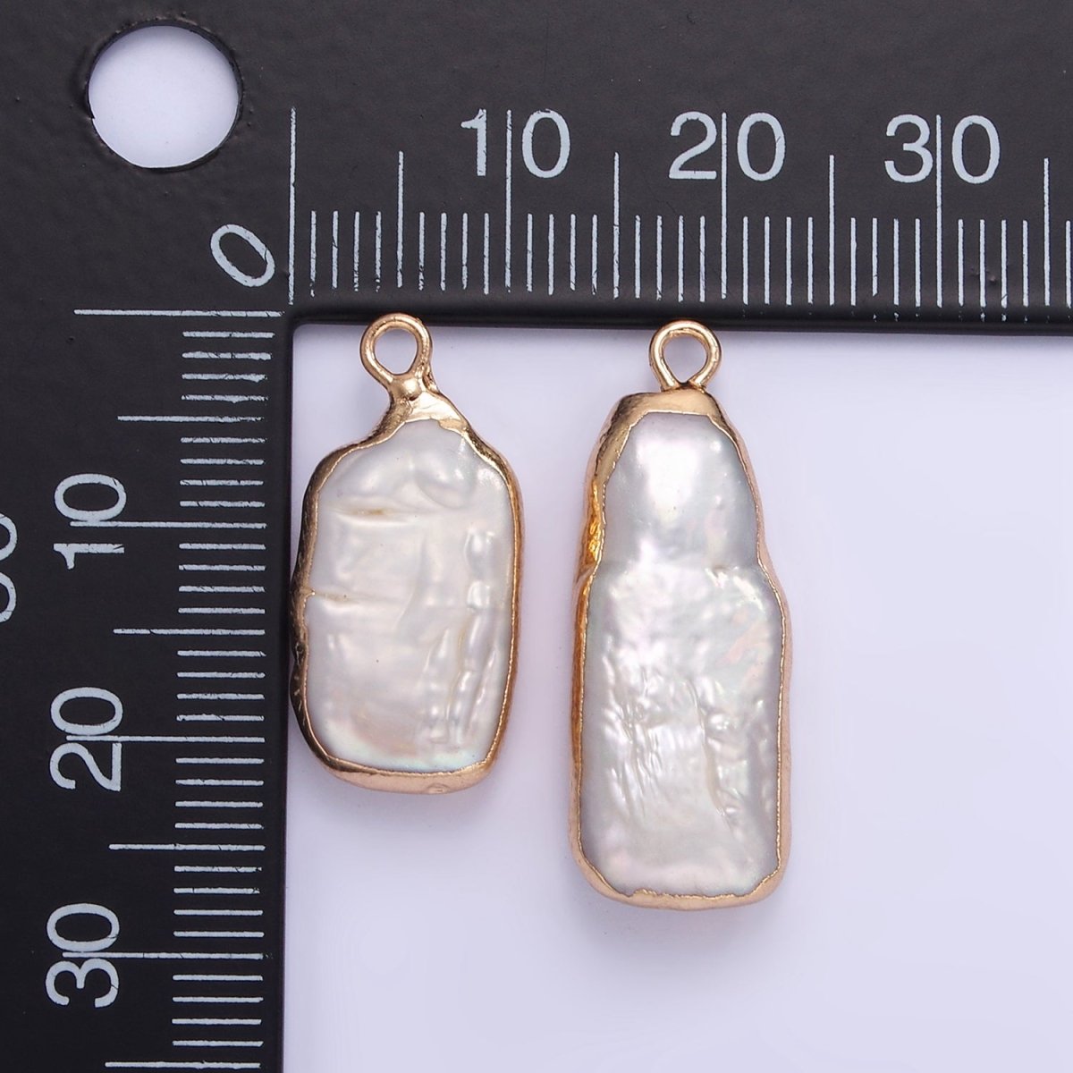 16K Gold Filled Biwa Freshwater Pearl Foil Bezel Charm | P1859