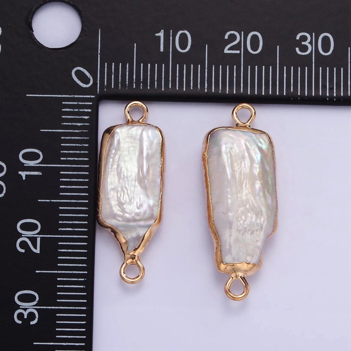 16K Gold Filled Biwa Freshwater Pearl Foil Bezel Connector | P1858