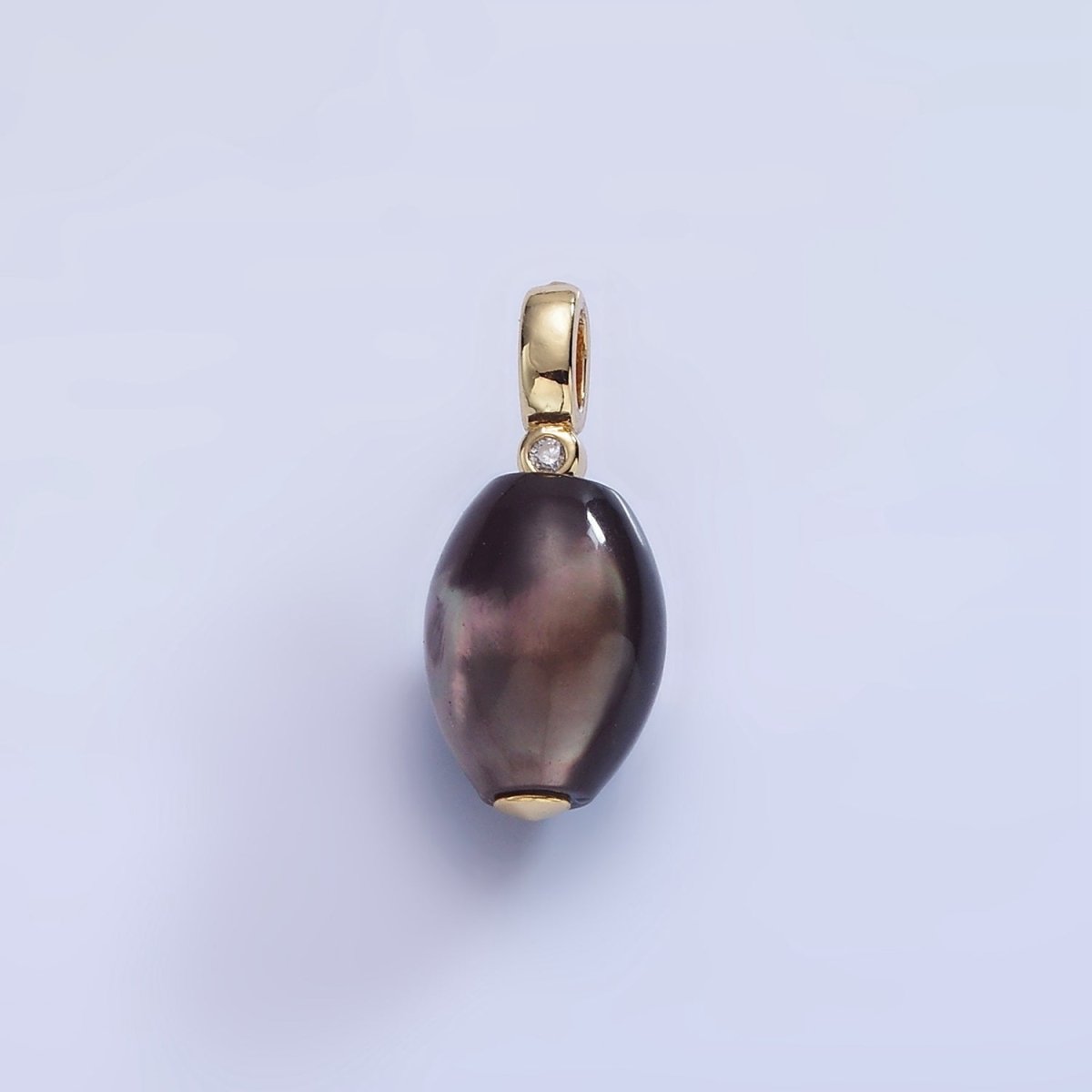 16K Gold Filled Black Tahitian Shell Pearl Sphere CZ Drop Pendant | P1781