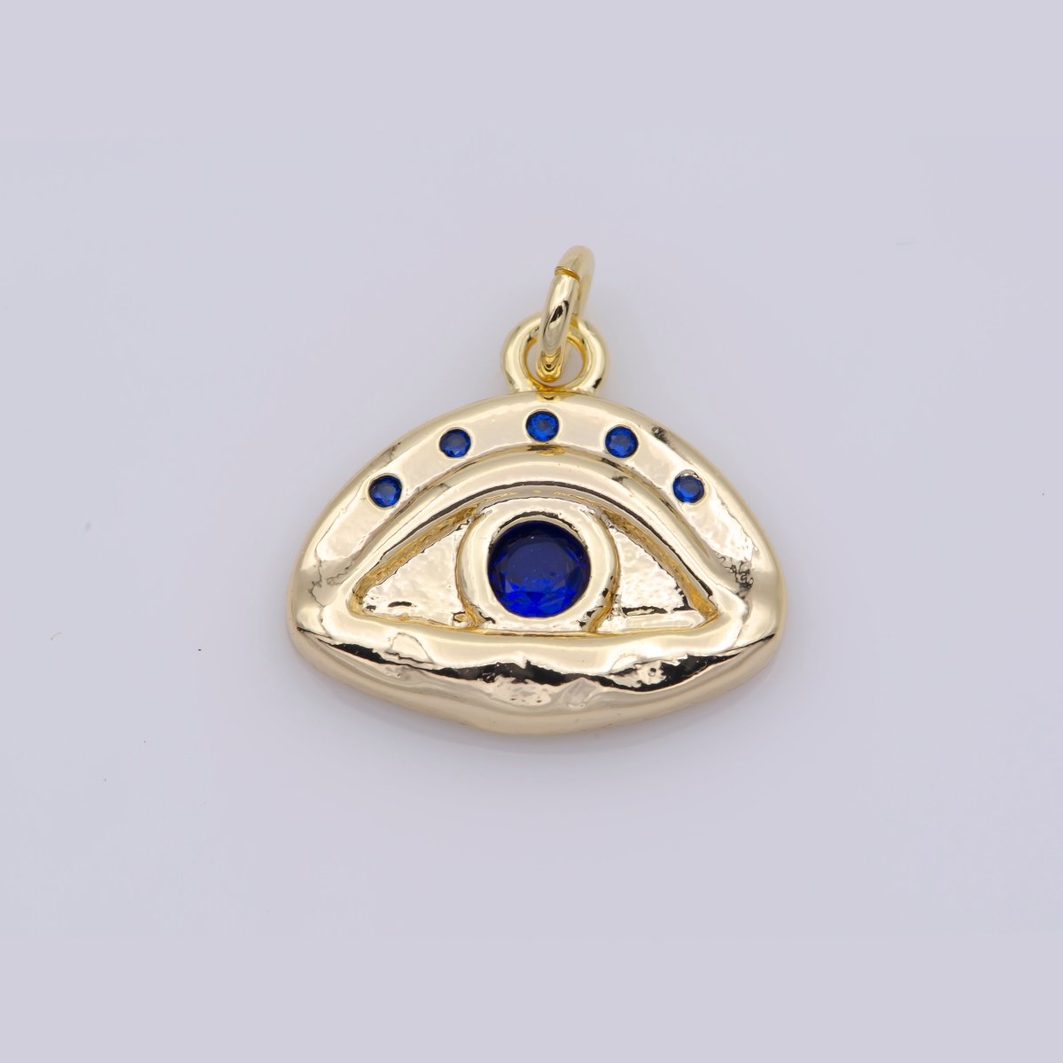 16K Gold Filled Blue, Clear CZ Hammered Evil Eye Charm | M136