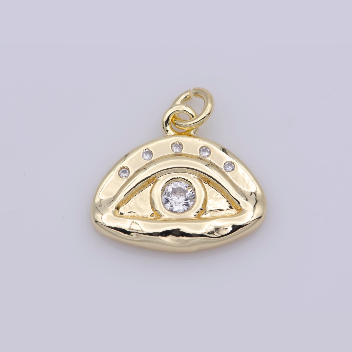 16K Gold Filled Blue, Clear CZ Hammered Evil Eye Charm | M136