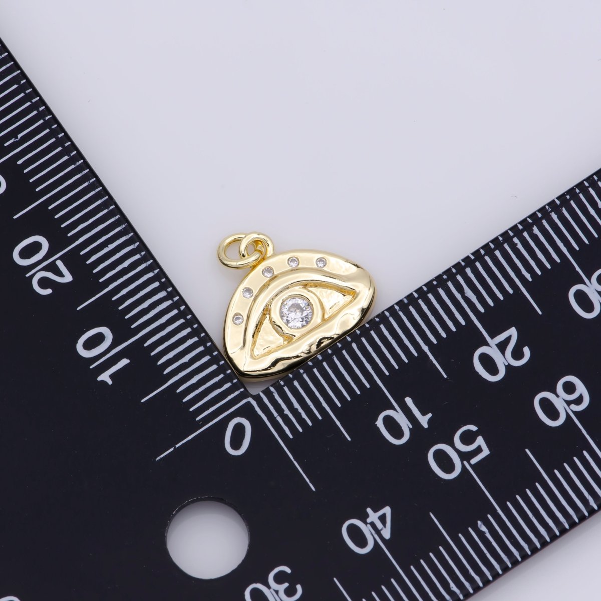 16K Gold Filled Blue, Clear CZ Hammered Evil Eye Charm | M136