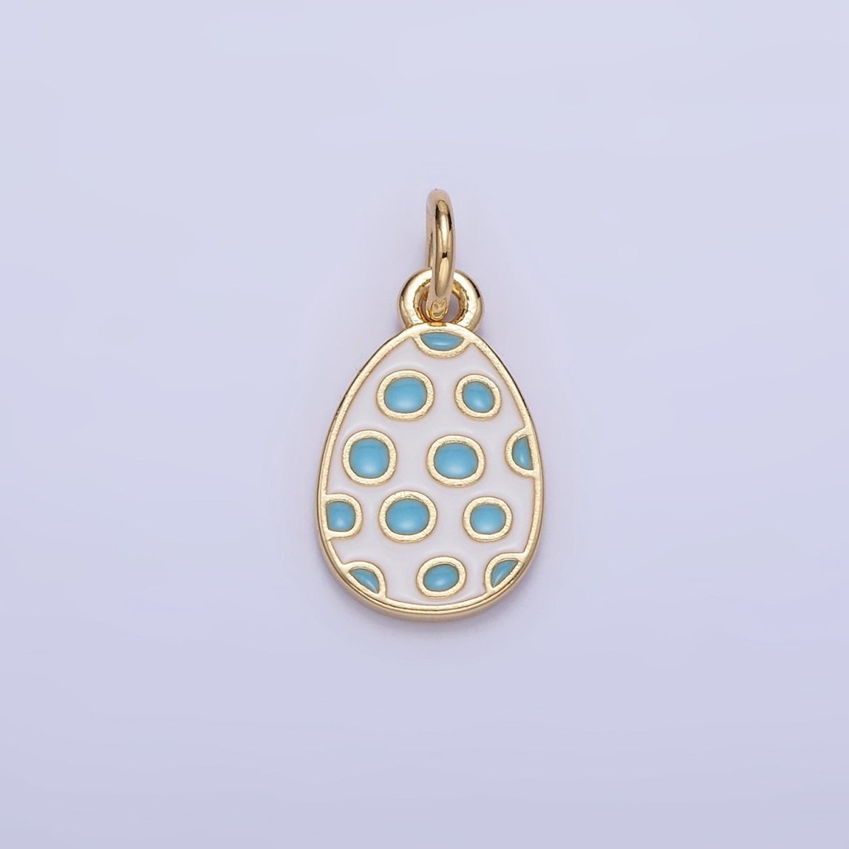 16K Gold Filled Blue Polka Dot White Enamel Easter Egg Charm | C032