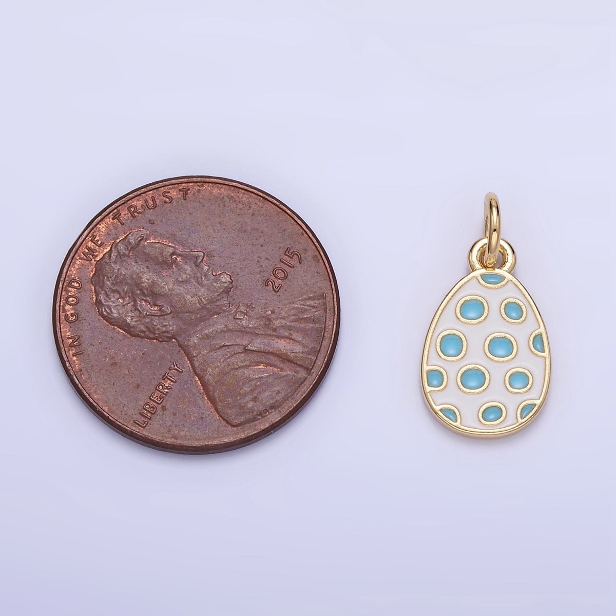 16K Gold Filled Blue Polka Dot White Enamel Easter Egg Charm | C032