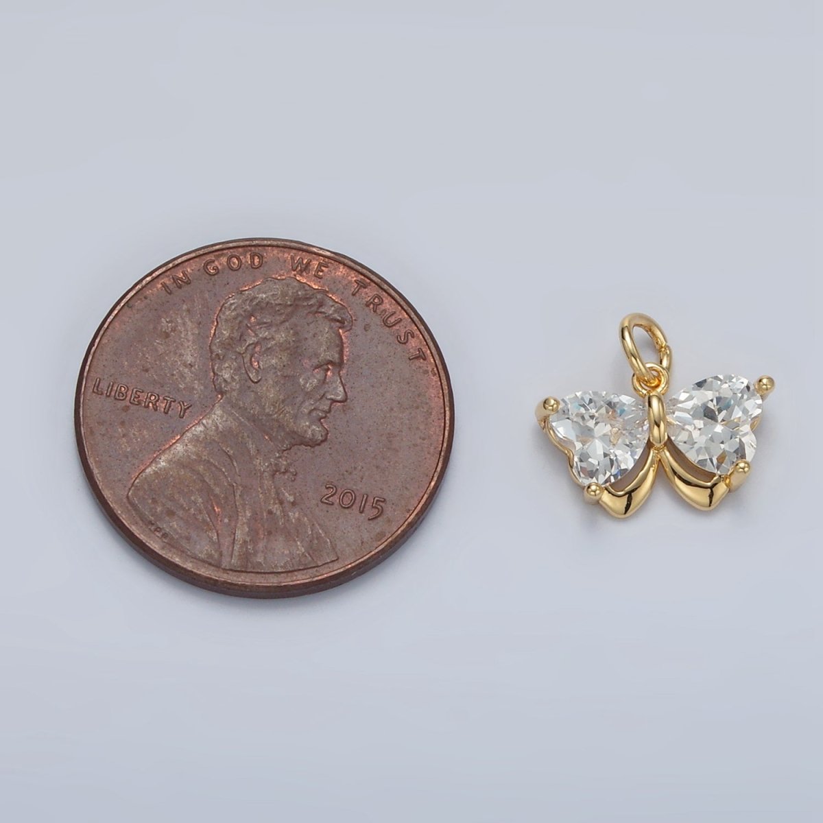 16K Gold Filled Butterfly Insect Clear CZ Heart Wings Charm in Gold & Silver | M135
