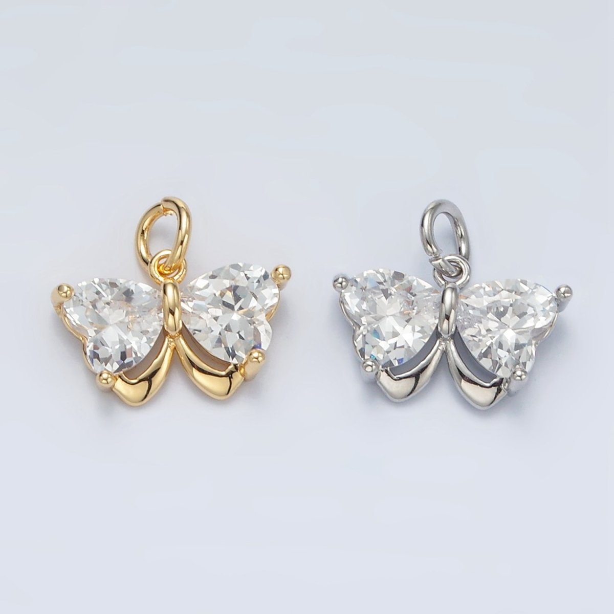 16K Gold Filled Butterfly Insect Clear CZ Heart Wings Charm in Gold & Silver | M135