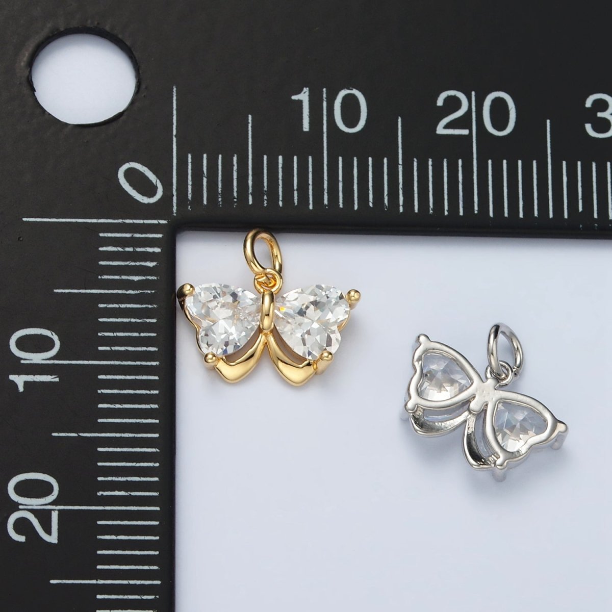 16K Gold Filled Butterfly Insect Clear CZ Heart Wings Charm in Gold & Silver | M135