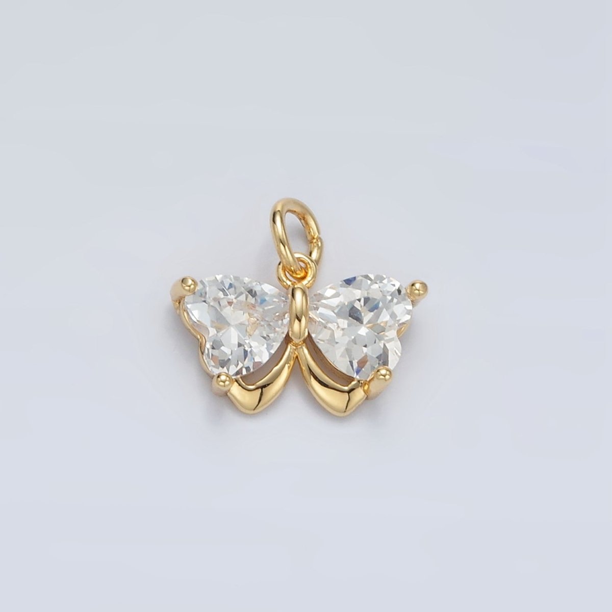 16K Gold Filled Butterfly Insect Clear CZ Heart Wings Charm in Gold & Silver | M135