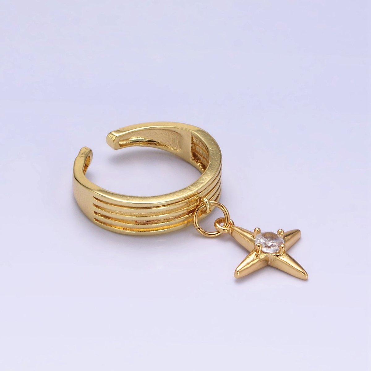 16K Gold Filled Celestial Star CZ Drop Multiple Band Ring | O1388