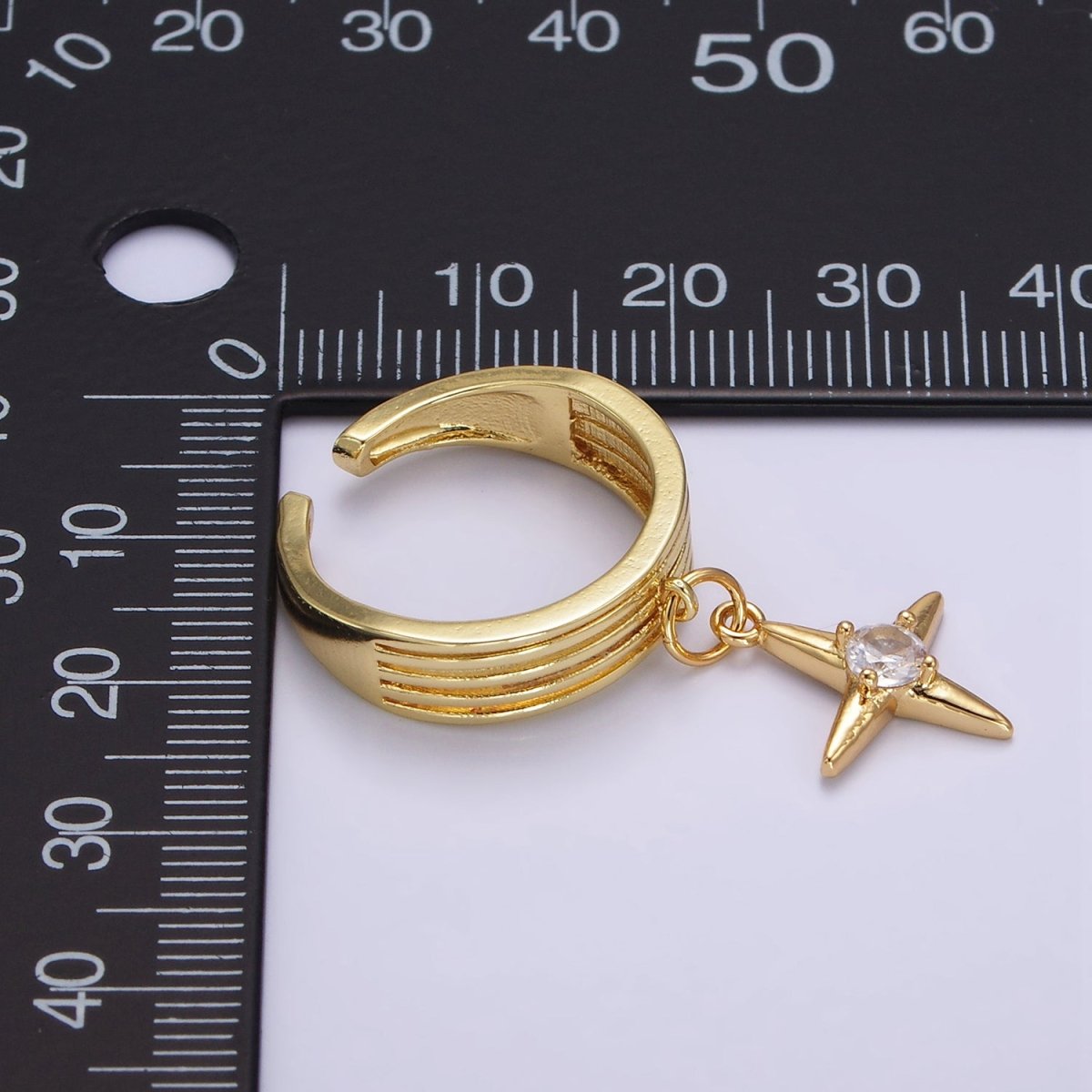 16K Gold Filled Celestial Star CZ Drop Multiple Band Ring | O1388