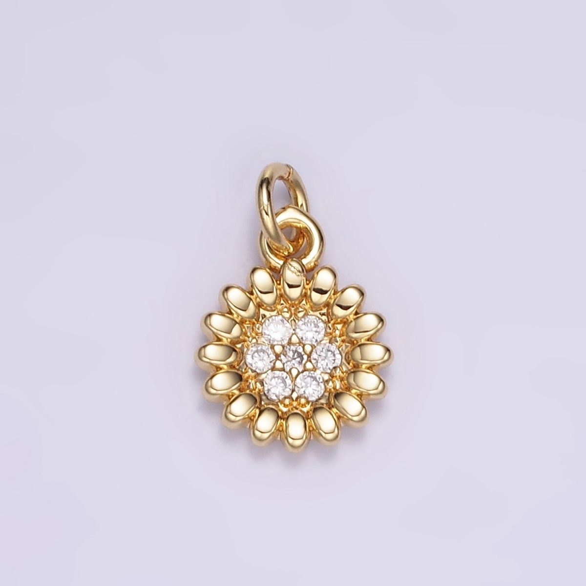 16K Gold Filled Celestial Sunflower Micro Paved CZ Charm | M118