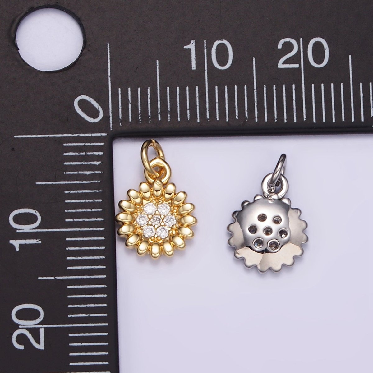 16K Gold Filled Celestial Sunflower Micro Paved CZ Charm | M118