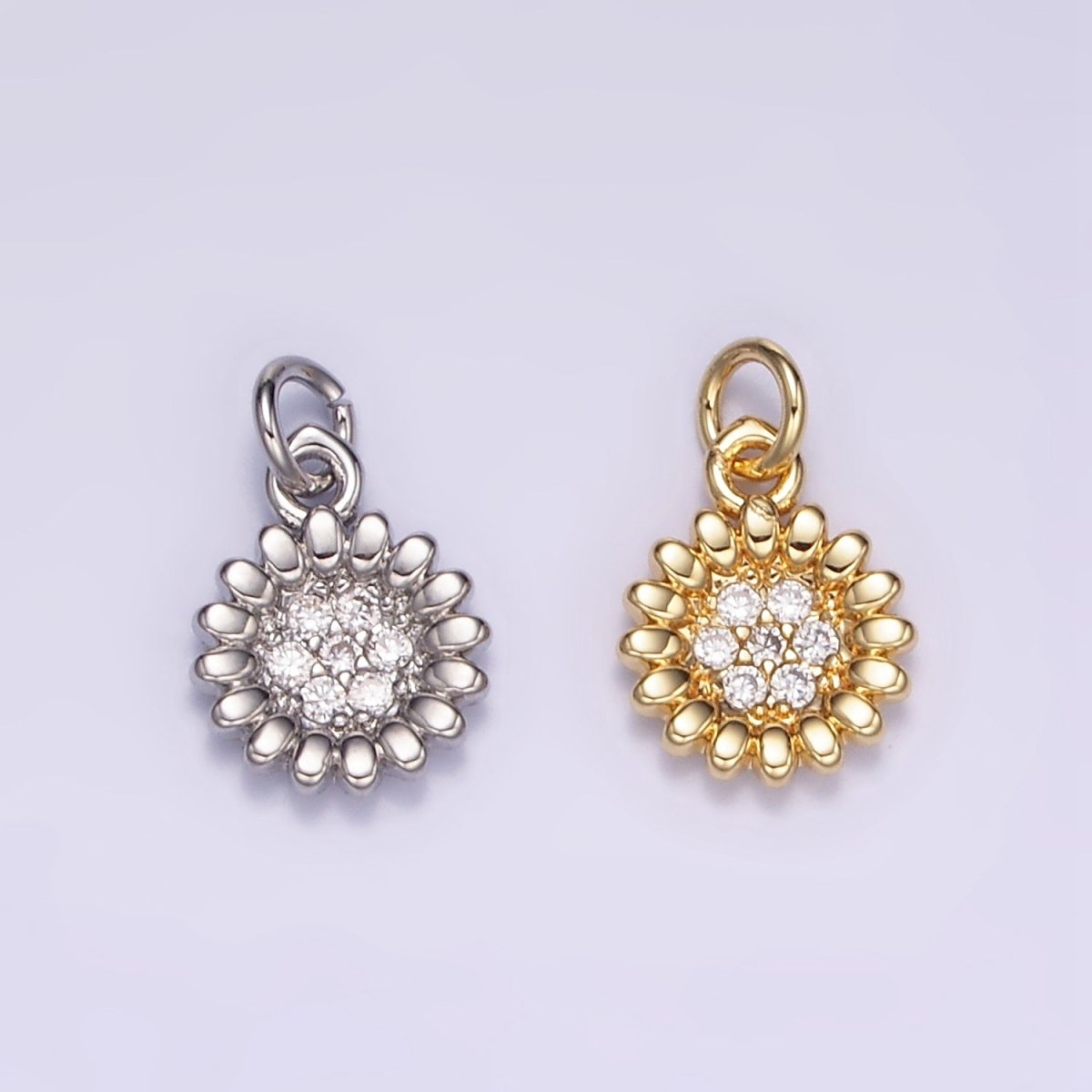 16K Gold Filled Celestial Sunflower Micro Paved CZ Charm | M118