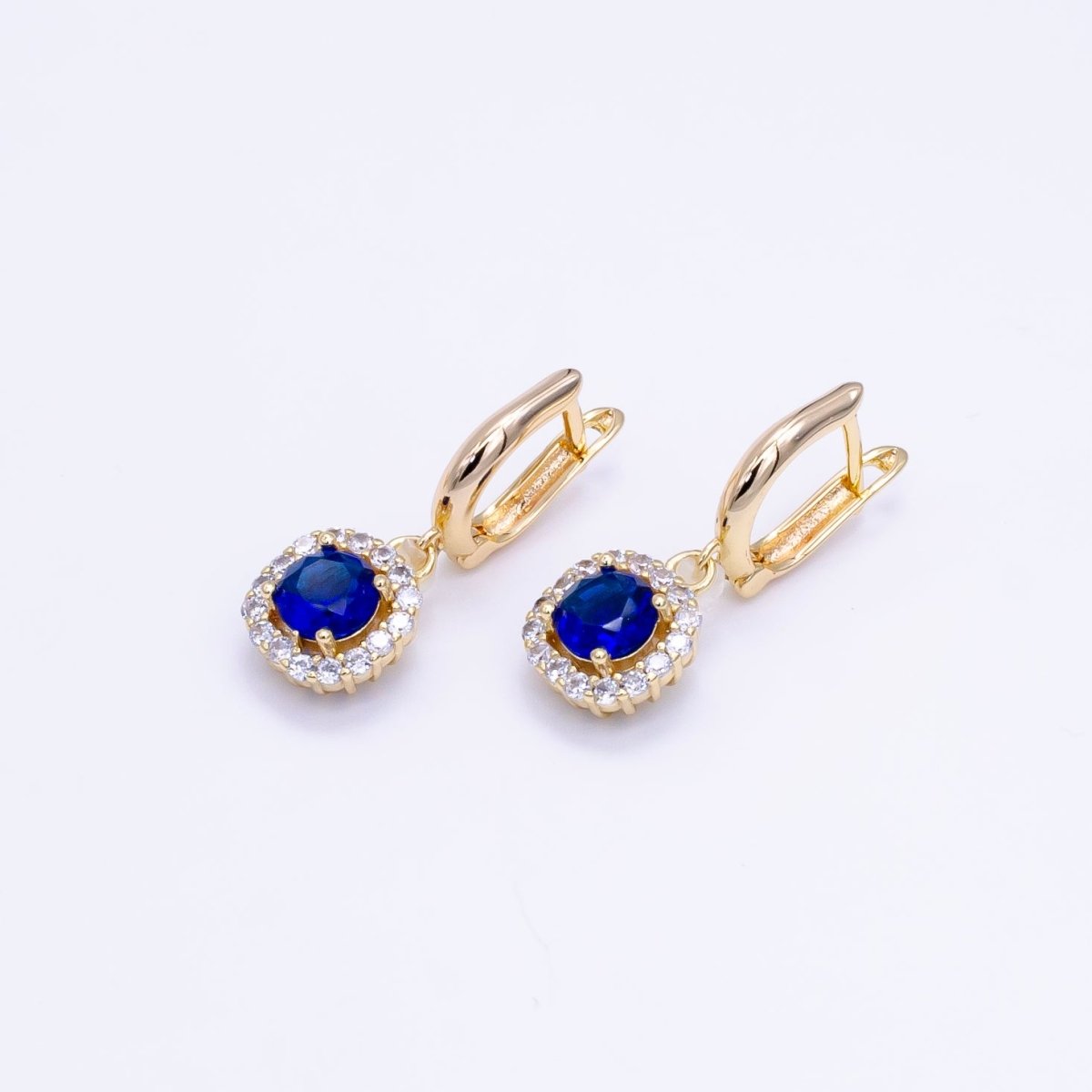 16K Gold Filled Clear, Black, Red, Blue, Green CZ Micro Paved Square Drop English Lock Earrings | AB1156 - AB1158 (MAKE)