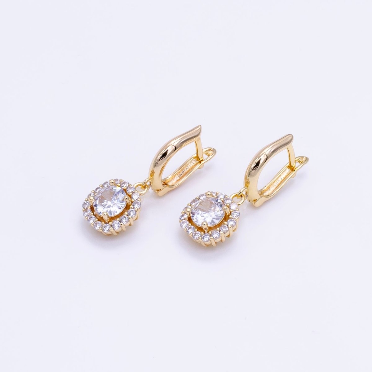 16K Gold Filled Clear, Black, Red, Blue, Green CZ Micro Paved Square Drop English Lock Earrings | AB1156 - AB1158 (MAKE)