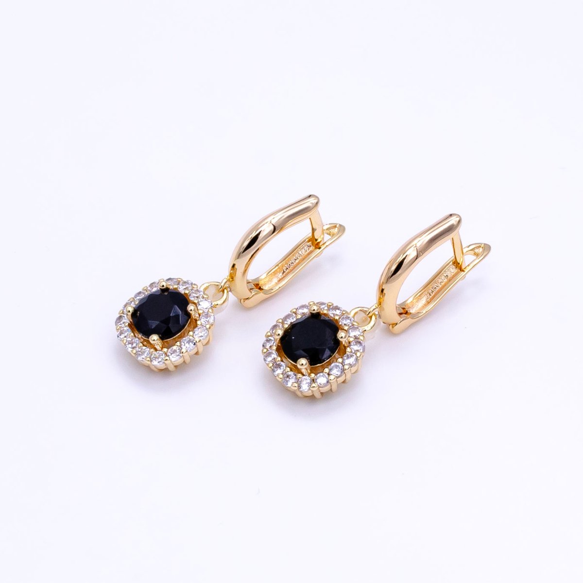 16K Gold Filled Clear, Black, Red, Blue, Green CZ Micro Paved Square Drop English Lock Earrings | AB1156 - AB1158 (MAKE)