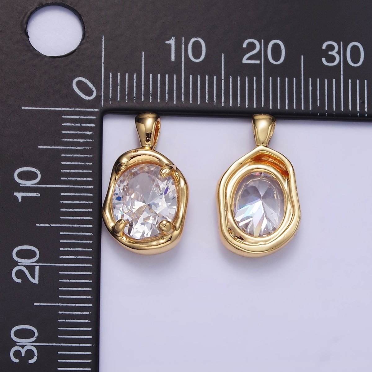 16K Gold Filled Clear, Red, Blue CZ Molten Bezel Pendant | H054 AA1312