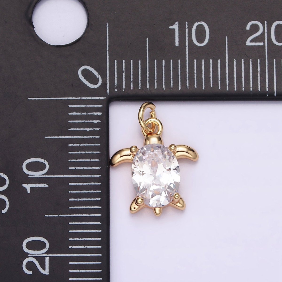 16K Gold Filled Clear Oval CZ Turtle Animal Add-On Charm | AG101