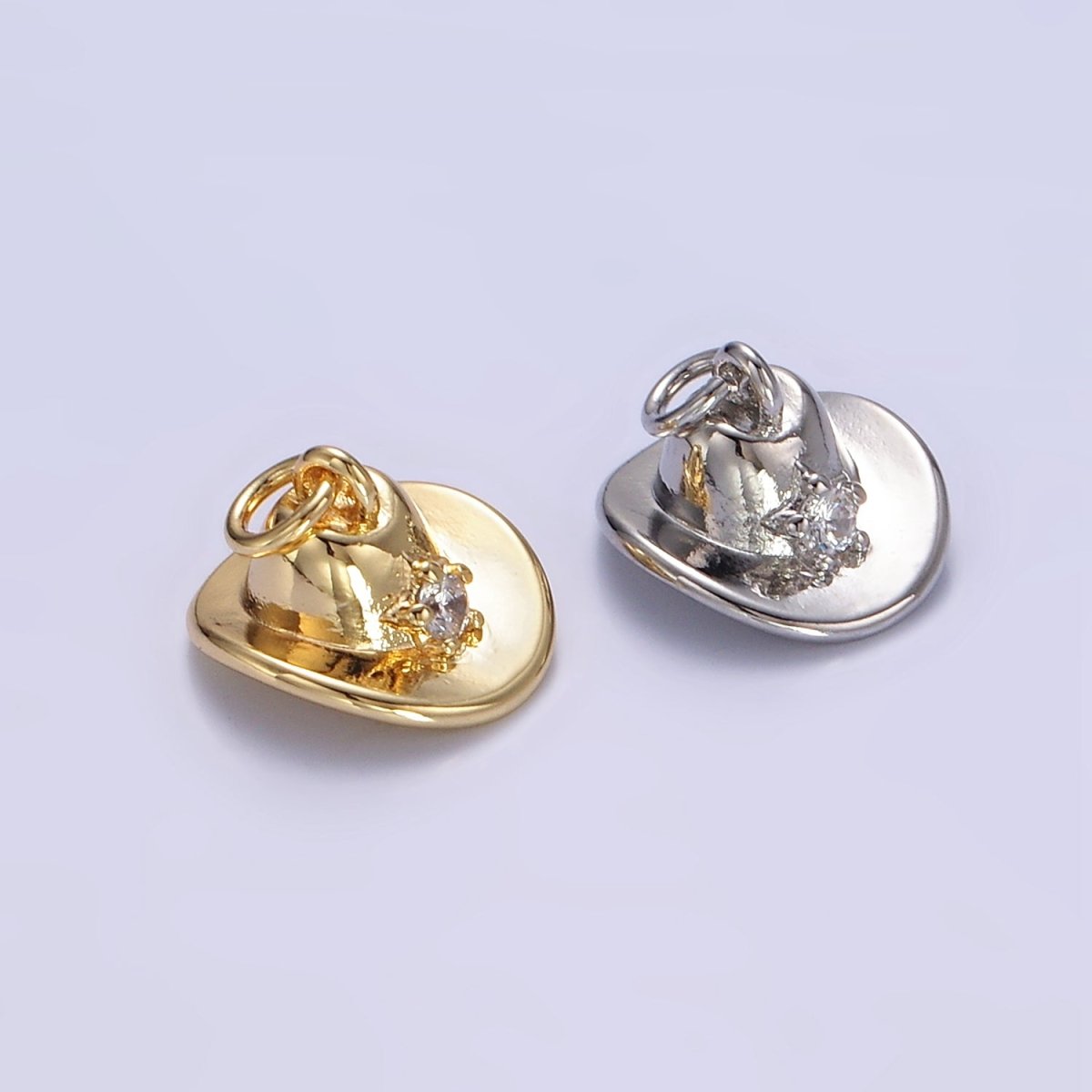 16K Gold Filled Cowboy Hat Clear CZ Star Charm in Gold & Silver | E391